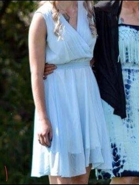 Light Blue Sleeveless V-Neck Chiffon Dress